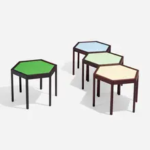 Occasional tables, set of four by Hans C. Andersen, c. 1965, teak, rosewood, painted wood and laminate, sold Apr 2023