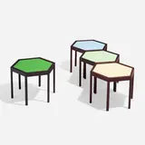 Occasional tables, set of four by Hans C. Andersen, c. 1965, teak, rosewood, painted wood and laminate, sold Apr 2023