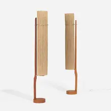 Floor lamps, pair by Ib Fabiansen, c. 1955, teak, twine, brass, sold Apr 2023