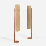 Floor lamps, pair by Ib Fabiansen, c. 1955, teak, twine, brass, sold Apr 2023
