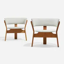 Lounge chairs, pair by Steen Østergaard, 1962, oak, upholstery, sold Apr 2023