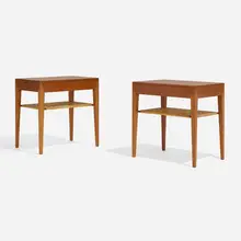 Nightstands, pair by Severin Hansen Jr., c. 1965, teak, cane, sold Apr 2023
