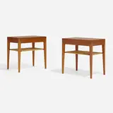 Nightstands, pair by Severin Hansen Jr., c. 1965, teak, cane, sold Apr 2023