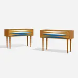 Nightstands, pair by Niels Clausen, c. 1960, oak, lacquered wood, sold Apr 2023