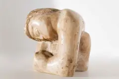 Figurative by Oreste Dequel, Marble Sculpture. 5 1/2 (h) x 9 (l) x 5 1/4 (w) in. Pink veined marble, offered May 2020