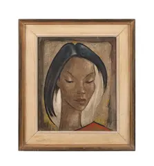 Untitled - Portrait of a Woman - circa 1955 by Ángel Botello, oil on masonite, sold Feb 2025