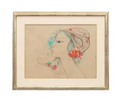 Untitled - Portrait Profile of a Woman - 1975 by Servando Cabrera Moreno, mixed media on paper, sold Feb 2025