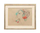 Untitled - Portrait Profile of a Woman - 1975 by Servando Cabrera Moreno, mixed media on paper, sold Feb 2025