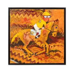 Jockey" - second half 20th century by Wadsworth Jarrell, acrylic and mixed media on canvas, sold Feb 2025