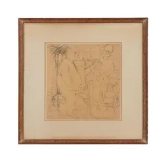 Barber Plays The Violin" - circa 1950 by Henry Koerner, ink on paper, sold Feb 2025
