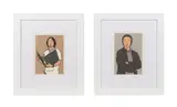 Julian with Cardigan and 'Hirofumi with File - from 26 Portraits Series by Julian Opie, screenprint, sold Feb 2025