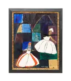 Untitled - Two Women in Gowns by Gregory Fink, oil and gold leaf on masonite, sold Feb 2025