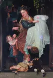 painting "Christening by Maximilian Franz Friederang, oil on unstretched canvas, sold Sep 2021