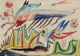 Untitled (Two Creatures) (1947) by Jock Macdonald, watercolour, sold Dec 2020