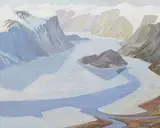 Pangnirtung by Doris Jean McCarthy, acrylic on canvas, sold Dec 2020
