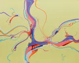 Shoreline Existence (1973) by Alex Janvier, acrylic on canvas, sold Dec 2020