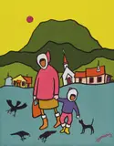 The Walk by Ted Harrison, acrylic on canvas board, sold Dec 2020