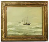 ship at sea by A.J. Hammond, oil on canvas, sold Jul 2023