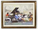Rehearsal by Martha Farnsworth, oil on board, sold Aug 2023