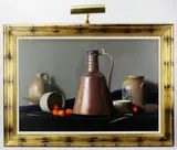 still life with vessels and fruit by Robert Douglas Hunter, oil on canvas, sold Aug 2023