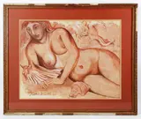 Desnuda Rosada Con Caracolas" (pink nude with shells) by Federico Cantú Garza, gouache on paper, sold Aug 2023