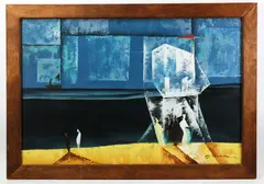 abstract by David Blossom, circa 1970, oil on canvas, sold Aug 2023