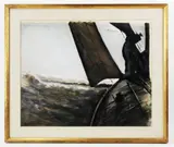 sailboat in the storm by Edward A. Fish, circa 1960s, pastel on paper, sold Aug 2023