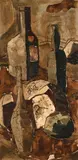 Still Life with Vessels by Michael Pettit, oil and collage on board, sold Mar 2022