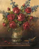 Still Life with Red Roses by Gino Fasciotti, oil on canvas, sold Mar 2022