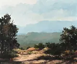 View Through Trees of Distant Peaks by Mauro Chiarla, oil on canvas mounted on board, sold Mar 2022