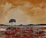 Landscape with Lone Tree by Liezl Knoll, oil on canvas, sold Mar 2022