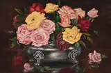 Still Life with Roses by C.S. Ballantyne, oil on board, sold Mar 2022