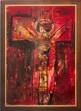 Untitled by Jože Horvat-Jaki, mixed media painting on panel board, sold May 2023