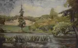 Country house and gardens by Pauline Slow, 1955, oil on canvas, offered Aug 2025