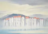 Lakeside Village by Alan E Pettinger, oil on board, offered Aug 2025