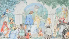 Fairy tale scene with various recognisable by Patience Arnold, 1983, watercolour, offered Aug 2025