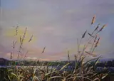 Reeds' lake or riverscene by E Tracy, acrylic on canvas, offered Jul 2025