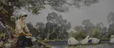 Washerwoman and Geese by E Sturgeon, print, offered Jun 2025