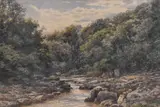 Rocky edged stream scene by Robert Rampling, watercolour, offered May 2025