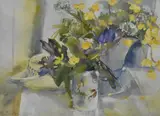 The Straw Hat' signed lower left, entitled to label verso, within a card mount and slender moulded frame, under glass 21.5cm x 29cm & 35cm x 42cm overall by Brenda Inston, watercolour, offered May 2025