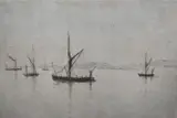 Sailing Barges at Chatham' limited edition etching on paper by Michael Blaker, etching on paper, offered May 2025