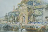 Waterside manor house with sleeping by William Woodhouse, watercolour, offered May 2025