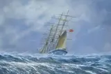 Stern of a three masted barque in stormy seas by Edward D. Walker, oil on canvas, offered May 2025