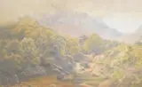 Figure fishing within a lakeland landscape by James Whaite, watercolour, offered Apr 2025