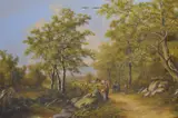 19th century rural road scene by Tom Douglas, oil on canvas, offered Apr 2025