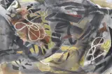 Abstract composition by Guy Worsdell, watercolour, offered Apr 2025