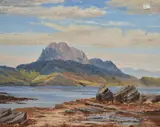 A mountainous landscape by David W Jackson, oil on board, offered Apr 2025
