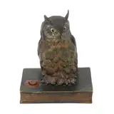 Erotic metamorphic model of an owl on book opening to rev by Franz Xavier Bergmann, bronze, sold Apr 2026