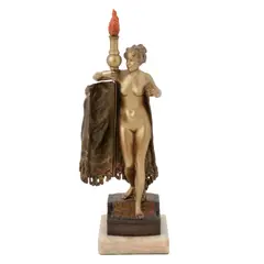 Erotic metamorphic model of a female torch bearer with to by Franz Xaver Bergmann, bronze, sold Apr 2026