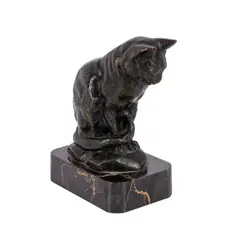 Chat Assis by Antoine-Louis Barye, Bronze, marble base, sold Apr 2026